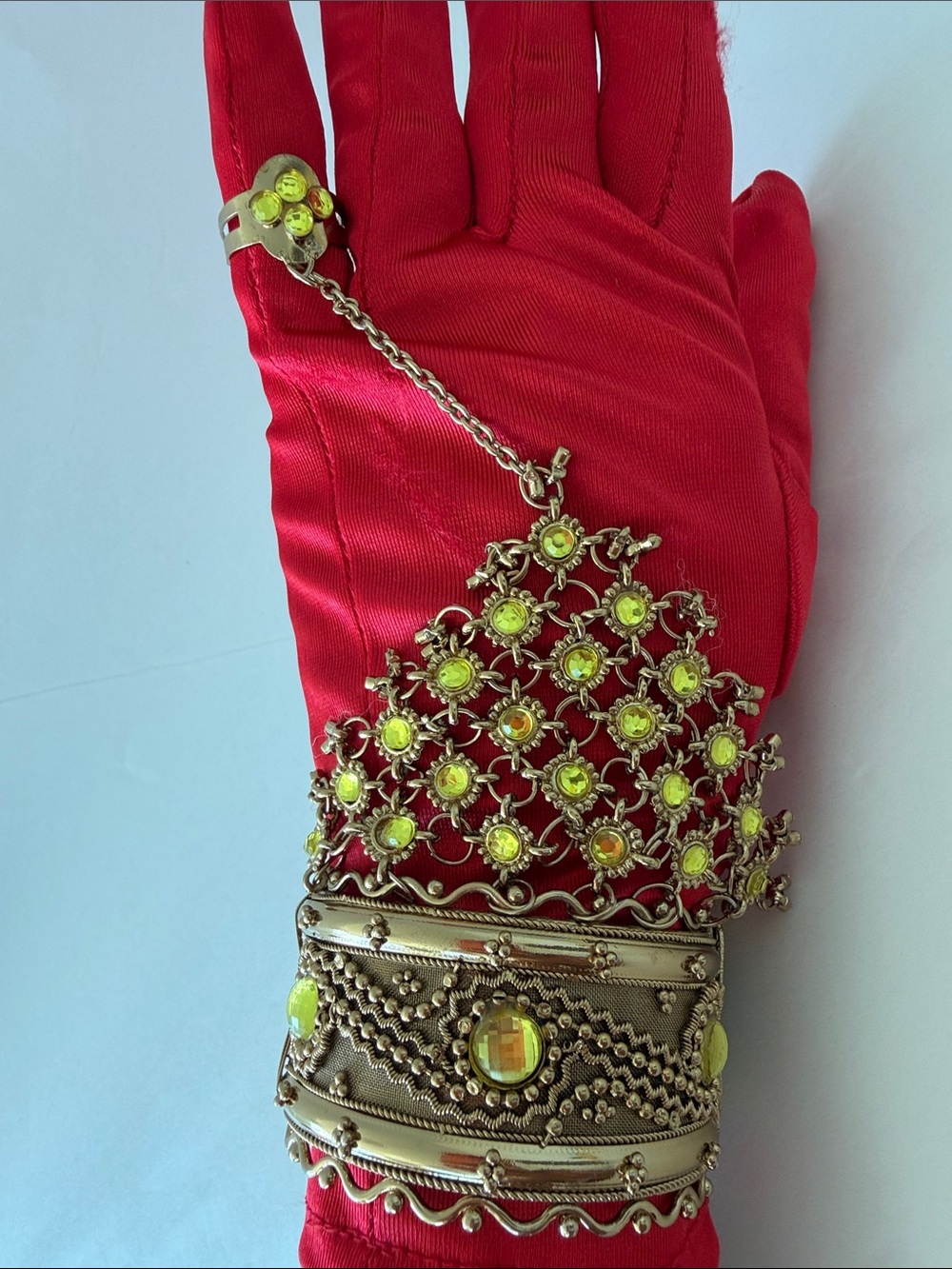 Gold-Tone traditional Indian Bangle Bracelet with Lime Green Stone Accent